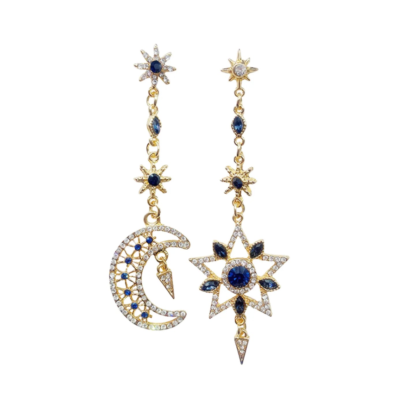 on Earrings Girls Silver Earrings Pointed Asymmetric Needle Star Five Long Earrings Drop Heart Earrings