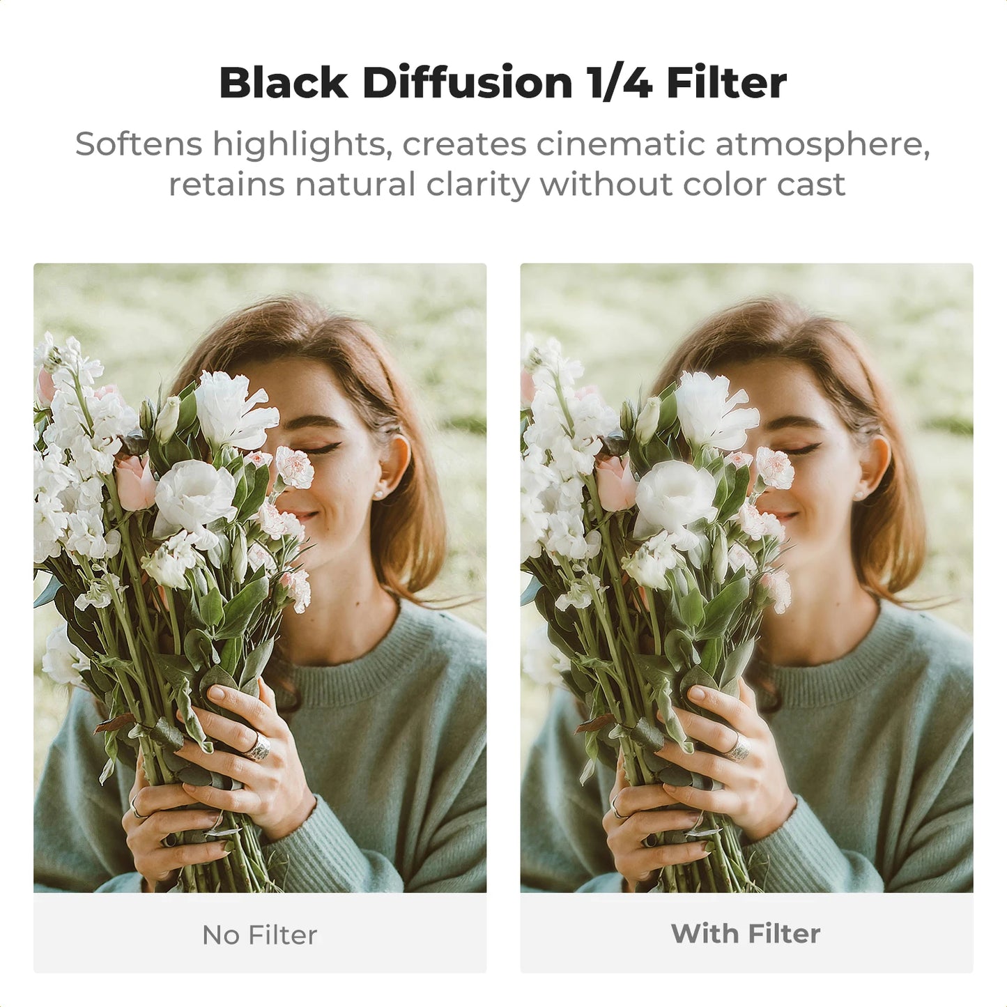 K&F CONCEPT 1/4 Black Diffusion Filter Kit for Fujifilm X100V X100VI X100F X100S Lens 49mm Soft Focus Filter with Adapter Ring