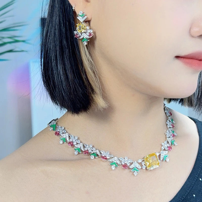 Pure 925 Sterling Silver Jewelry For Women Big Gemstone Wedding Jewelry Set High Quality Earrings Necklace Party Fine Jewelry