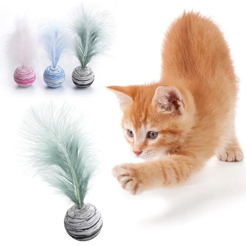 Cat Toy Ball Feather Funny Cat Toy Star Ball Plus Feather Foam Ball Throwing Toys Interactive Toys Pet Supplies Katten Toy