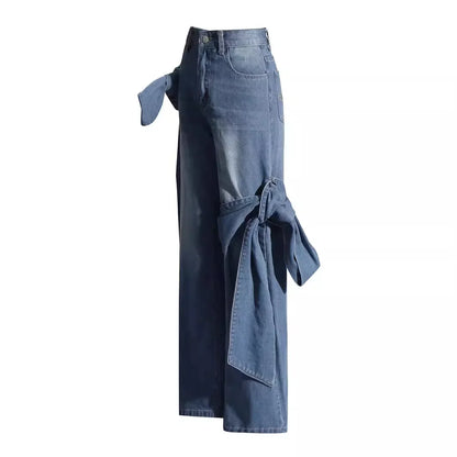 Jeans Women Denim Wide Leg Pants Floor Length Pant Bow High Waist Loose Casual Elegant Straight Trousers Y2k Mom Streetwear
