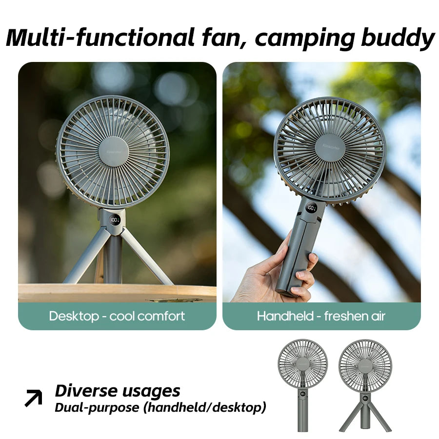 New Portable Folding Handheld Fan 3000mAh Desktop Rechargeable Fan Angle Adjustable for Home Outdoor Travel Camping