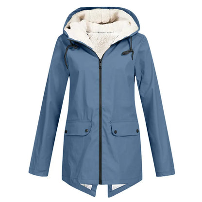 Outdoor Windbreaker Coat Women Trench Coat Waterproof Hooded Outerwear Velvet Thicken Overcoat Zip-up Streetwear Autumn Winter