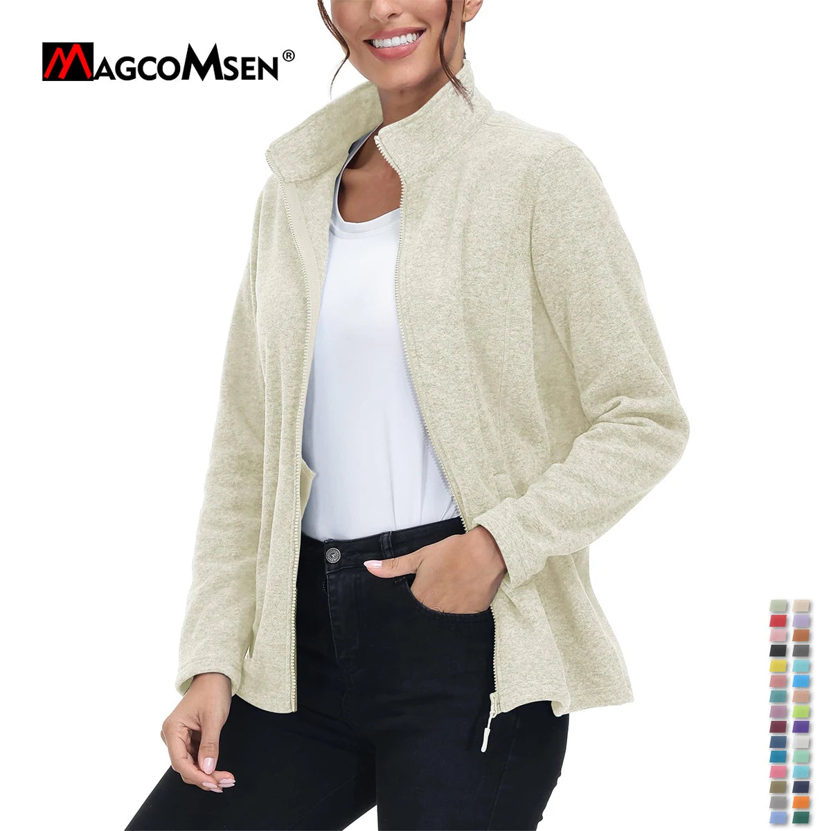 MAGCOMSEN Lightweight Women's Fleece Jackets Womens Athletic Warm Sweatshirts Casual Turtleneck Sweater Coat Sports Tops