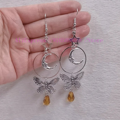 Moon butterfly earrings celestial earrings boho earrings sun moon earrings witchy gypsy earring