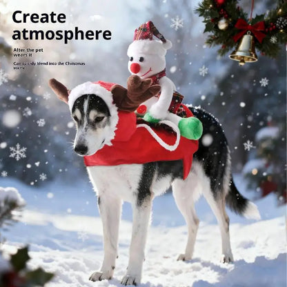 Funny Pet Christmas Snowman Riding Horse Costumes Dressed Up Dogs Cats Puppy Cosplay Party French Bulldog Chihuahua Pet Clothing