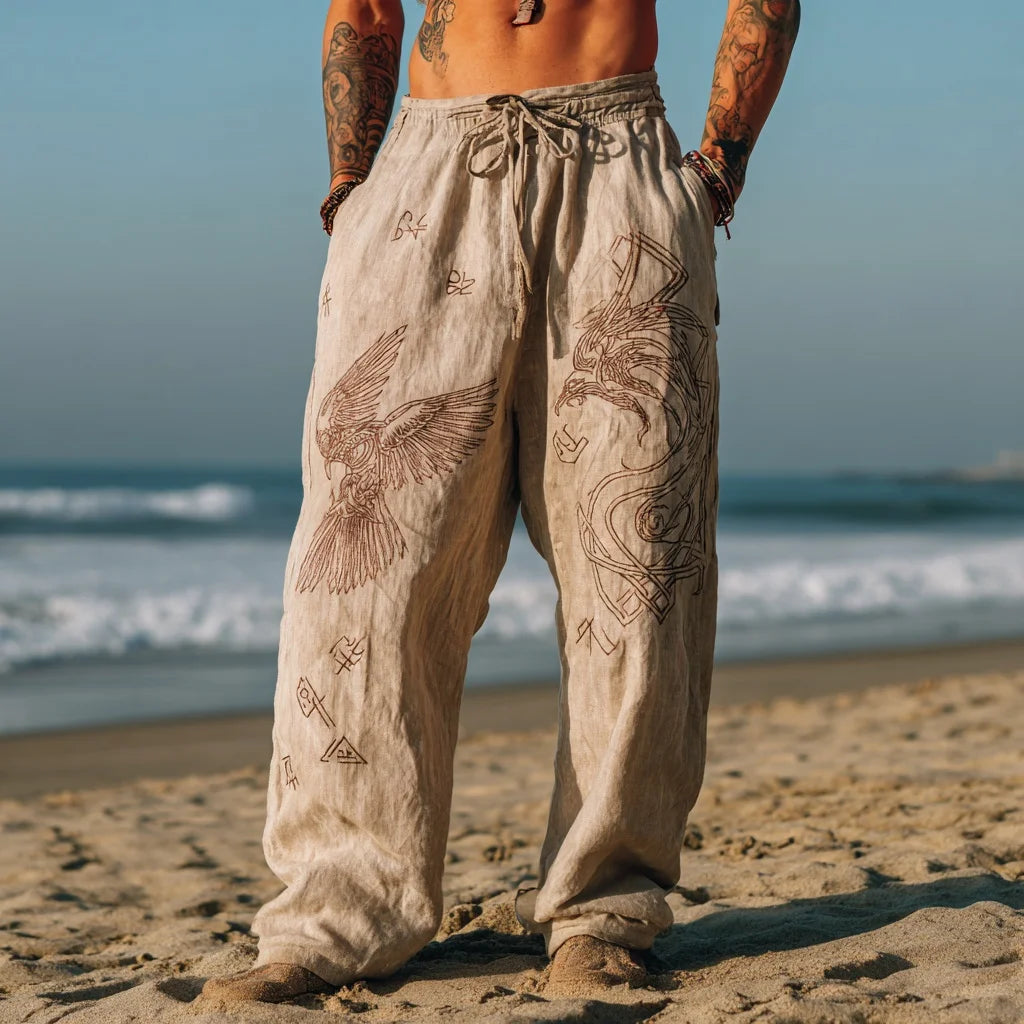 Men's Viking Nordic Sun Art Knot Tribe Celtic Rune 3D Printed Casual Pants Drawstring Straight Leg Pants Summer Beach Pants