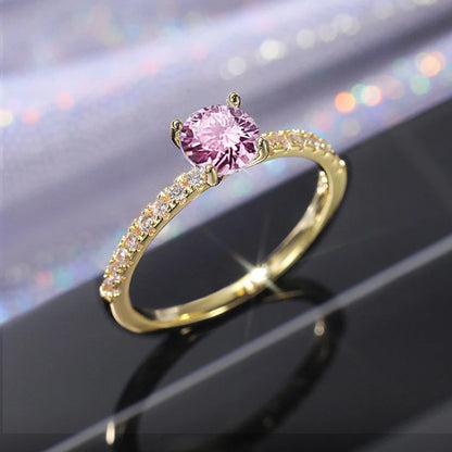 Huitan 4-Prong Setting Cubic Zirconia Wedding Ring for Women Simple Fashion Proposal Band Accessories Timeless Design Jewelry