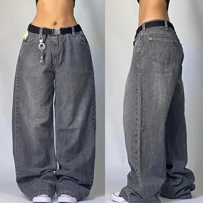 American Fashion Trend Joker Pattern Embroidered Loose Jeans Women Street Y2K New Hip Hop Oversized Wide-leg Pants Unisex Jeans