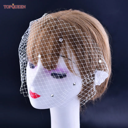 TOPQUEEN VA15 Russian Tulle Cage Veil White Crinoline Face Veil Headband Fascinator Cocktail Hats Bridal Hair Accessories