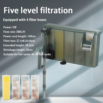 Fish Tank Filters External Aquarium Filter Waterfall Hang on Oxygenate Filter Three-in-one Aquarium Oil Film Removal Machine