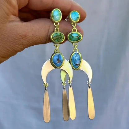 Traditional Earrings, Ethnic Tribal Earrings, Glass Stones, Carved Long Earrings, Heart Shape Earrings,