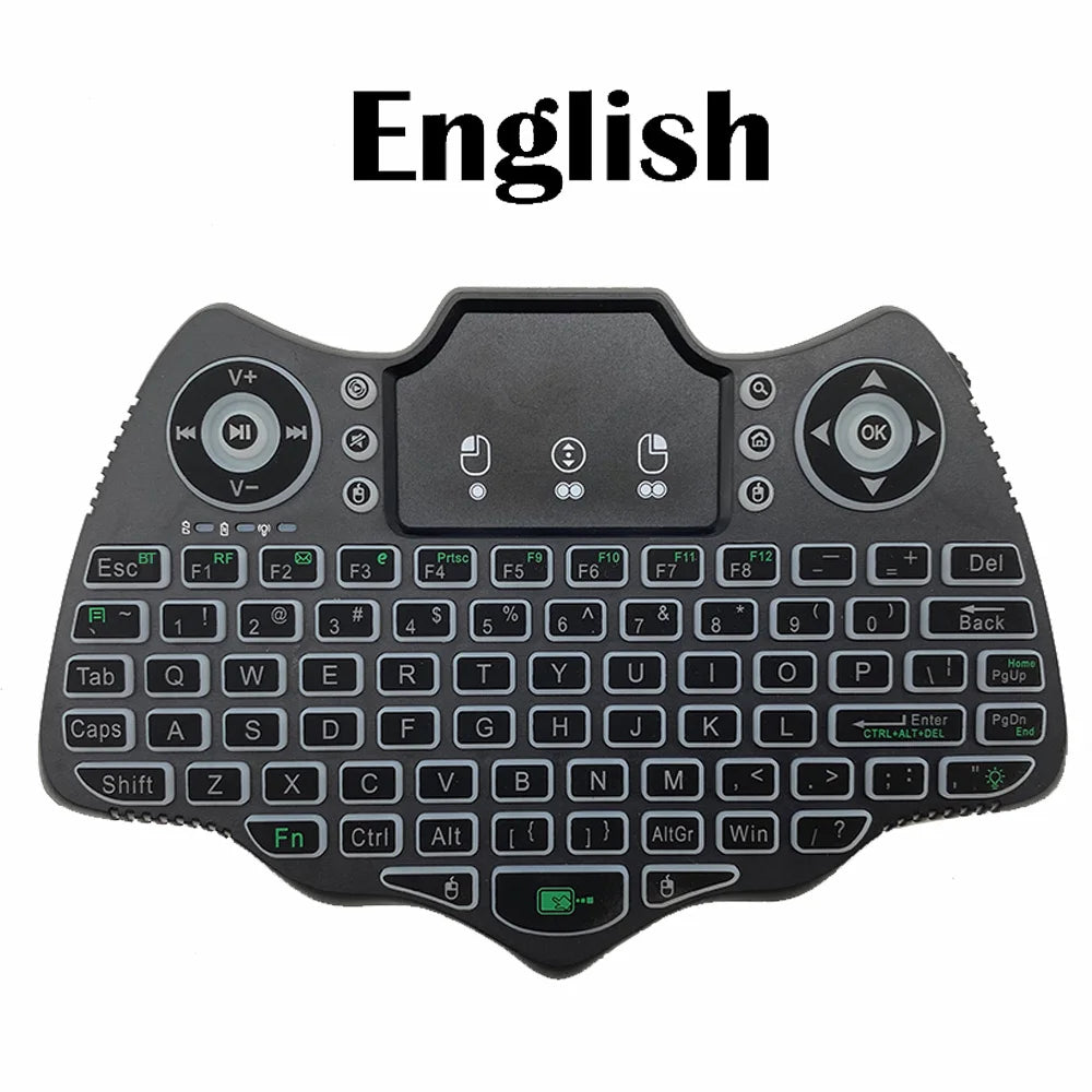 MRSVI V18 Mini-Funktastatur 2,4 GHz BT Touch 7-farbige Hintergrundbeleuchtung Französisch Spanisch Russisch Air Mouse Tastatur Geschenk für Android TV Box