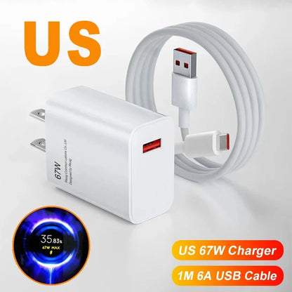 Xiaomi 67W Charger Original Fast Charging Cargador USB Cable EU/US Wall Adapter Mi 14 13 12 Redmi Note 13 12 Pro Turbo Poco F5