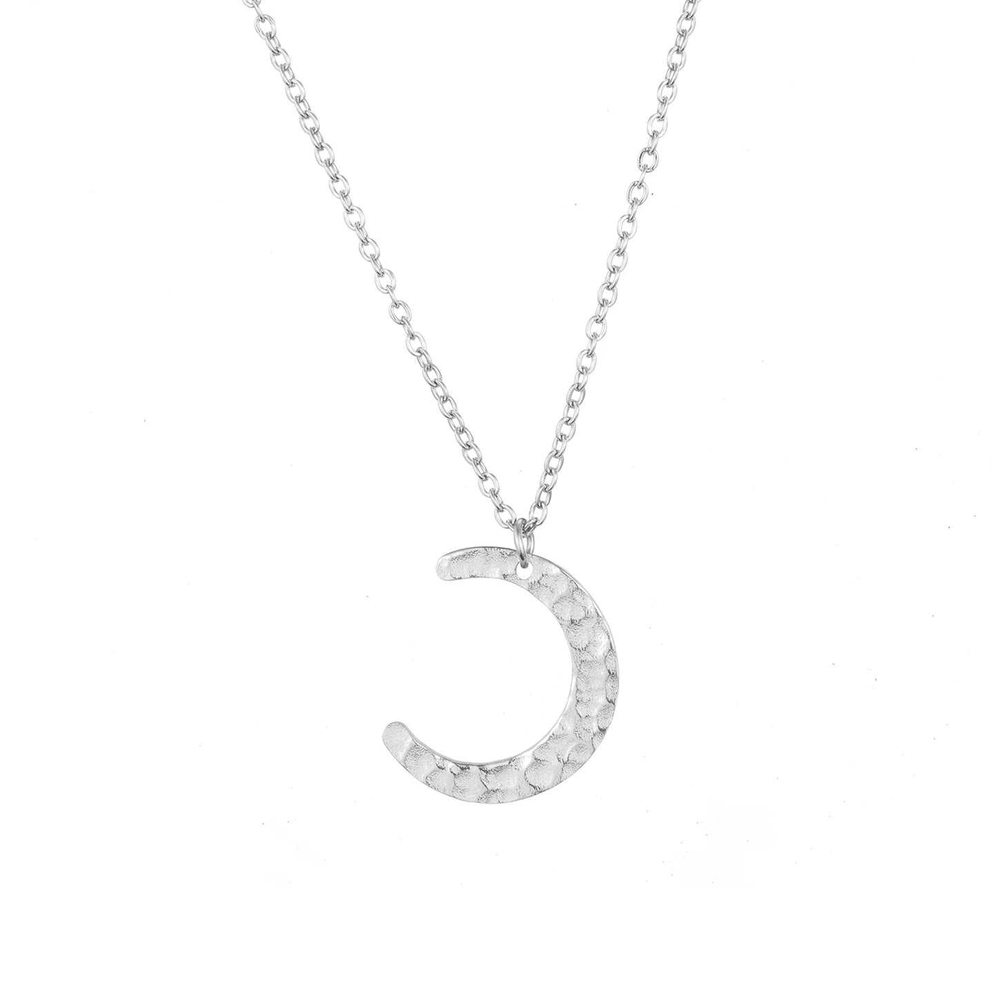 eManco Stainless Steel Moon Hammered Necklace Women's Moon Pendant Necklace Delicate Necklace Women's Graduation Gift Necklace