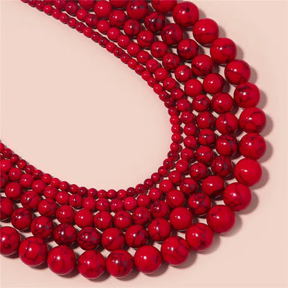 1 Strand Red Turquoise Stone Beads 4/6/8/10/12mm Round Natural Gemstone Bead for DIY Bracelet Necklace Jewelry Making Wholesale