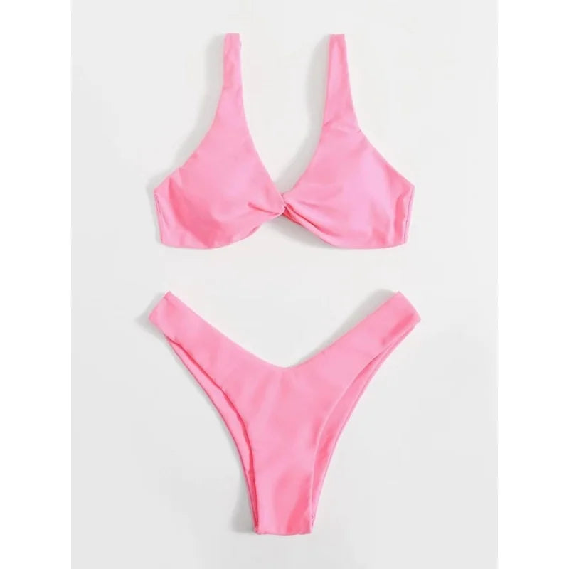 Simple Solid Bathing Suit Women Sexy Triangle Bandage Micro Bikini Swimsuit 2025 New Summer Beach Bathing Suit Two Piece Female