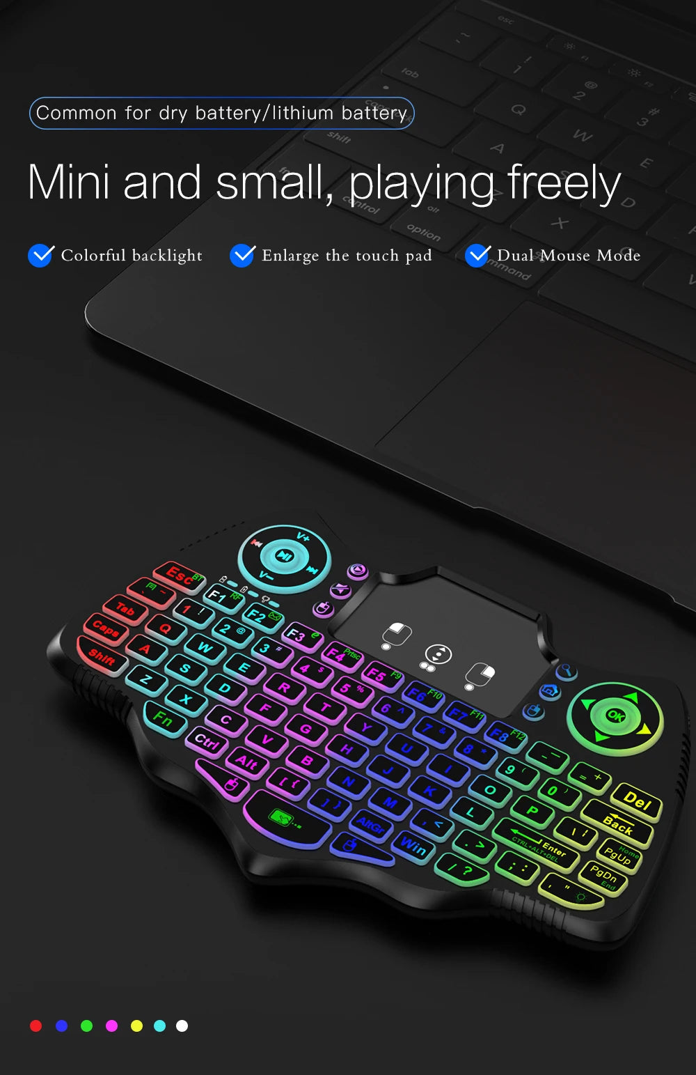 MRSVI V18 Mini-Funktastatur 2,4 GHz BT Touch 7-farbige Hintergrundbeleuchtung Französisch Spanisch Russisch Air Mouse Tastatur Geschenk für Android TV Box