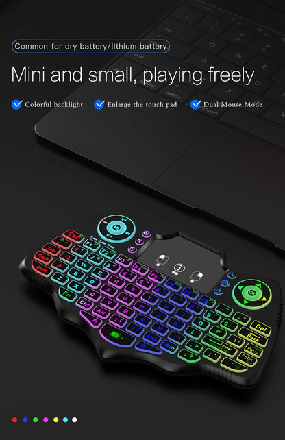 MRSVI V18 Mini-Funktastatur 2,4 GHz BT Touch 7-farbige Hintergrundbeleuchtung Französisch Spanisch Russisch Air Mouse Tastatur Geschenk für Android TV Box