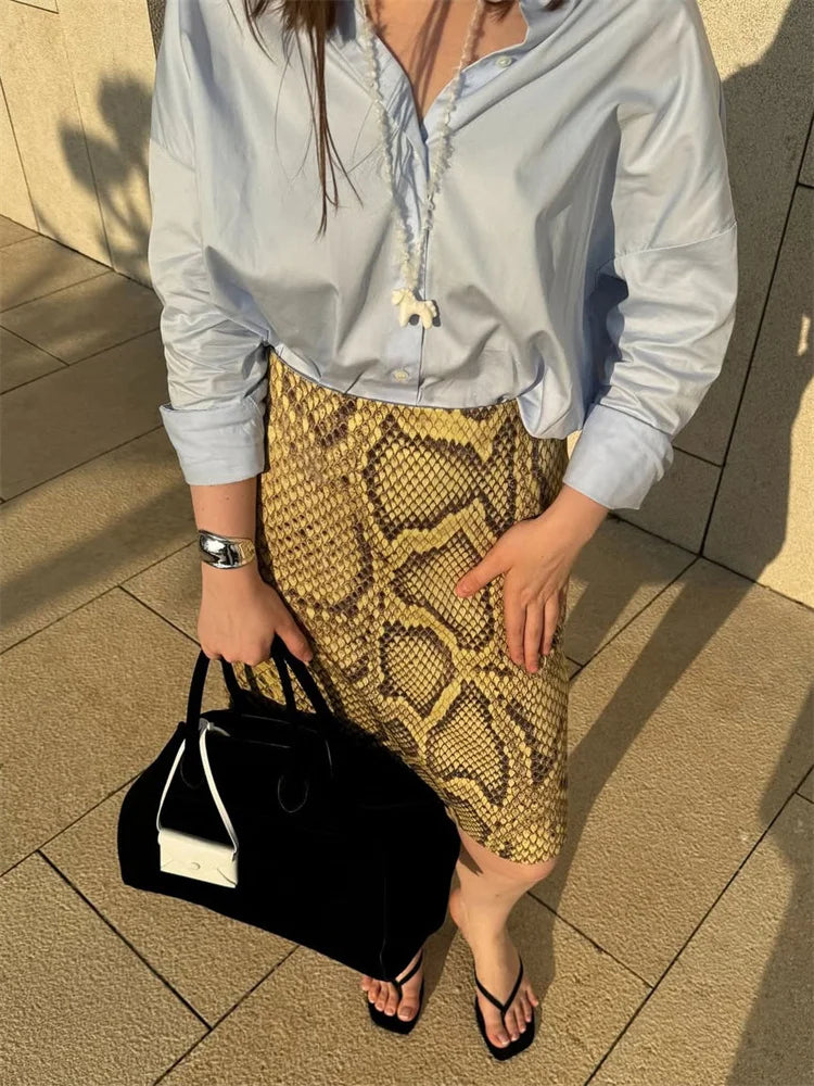 Tossy Snakeskin Printed Fashion Skirt Women's High Waist Slim Contrast Patchwork Commute Streetwear Female Vintage Y2k Skirt