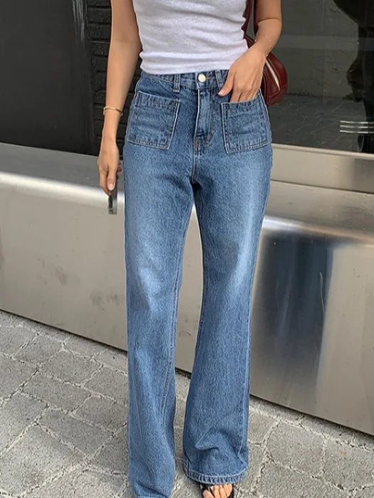 High Waist Women's Jeans Faionable Korean Design Versatile Loose Straight Leg Casual Pants Summer New Arrival Long Trousers
