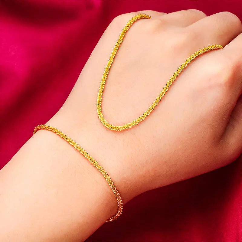Shiny 14Kt Gold Color Bracelet Necklace for Women Fine Jewelry Bracelet Chain Necklace Fine Jewelry Gifts Not Fade