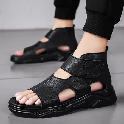 Black Sandals For Men High-Top Platform 2022 Summer Shoes Designer Fashion Breathable Casual Leather Soft Beach Slippers
