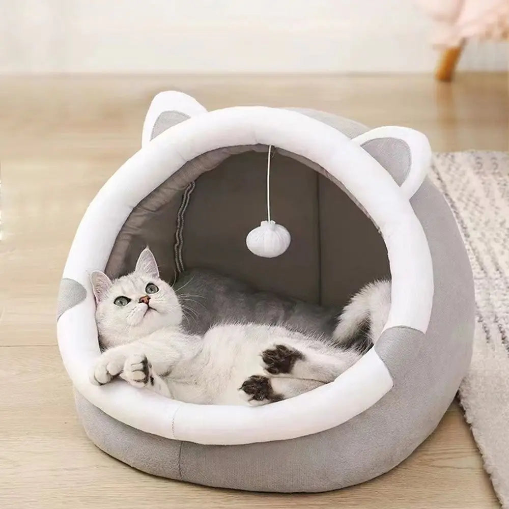 Cute Cushion Cat Sleeping Beds Semi Enclosed Dome Washable Dog Warm Bed Comfortable Kennel Kitten Mattress Cave Pet Supplies