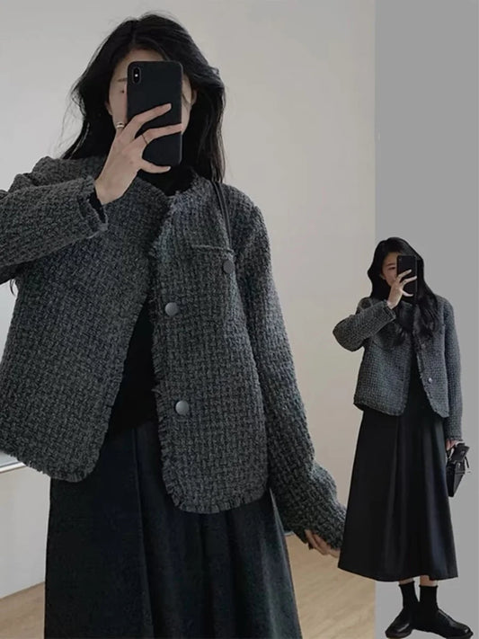 2024 Spring New Sle Women's Faion Knitted ort Coat with Large Flower Pattern Long Sve round Ne Button up Top
