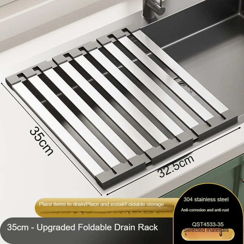304 stainless steel kitchen sink drain rack sink dish rack dish rack foldable telescopic drain basket