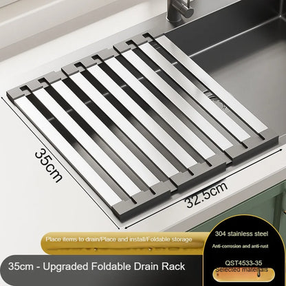 304 stainless steel kitchen sink drain rack sink dish rack dish rack foldable telescopic drain basket