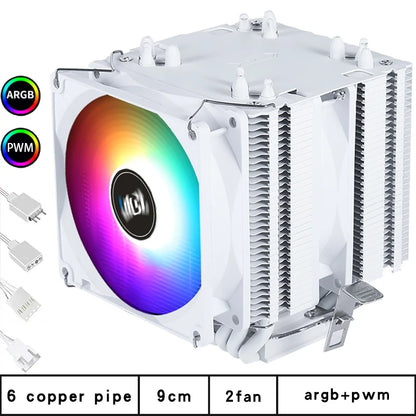 6 Copper Pipe Double Tower ARGB Cpu radiator Cooler 90MM 4Pin Fan 1200 1150 1155 1366 1700 AM3 AM4 X99 2011 PC Heat Sink 2011-V3