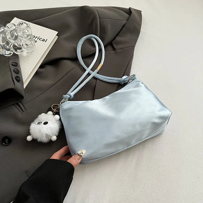 High Quality Solid Color Fashion Elegant Shoulder Bag Smooth Cloth Satin Underarm Bag Leisure Shoulder Bag Lady Handbags Purse