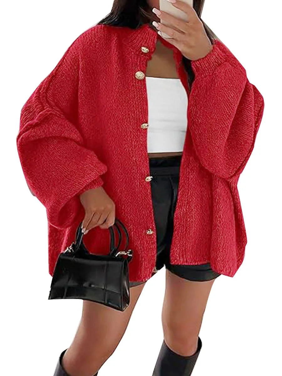 Knitted Lazy Style Oversized Long Sleeve Women Loose Buttons Cardigans Coat Winter Keep Warm Sweater Jacket Fashion Casual Tops