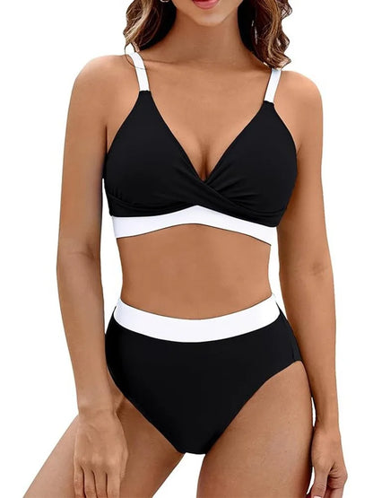 New Sexy High Waist Bikini 2025 Cross Backless Women Swimsuit Solid Tight Beachwear Bikini Set Seaside Sling Pool Swimwear