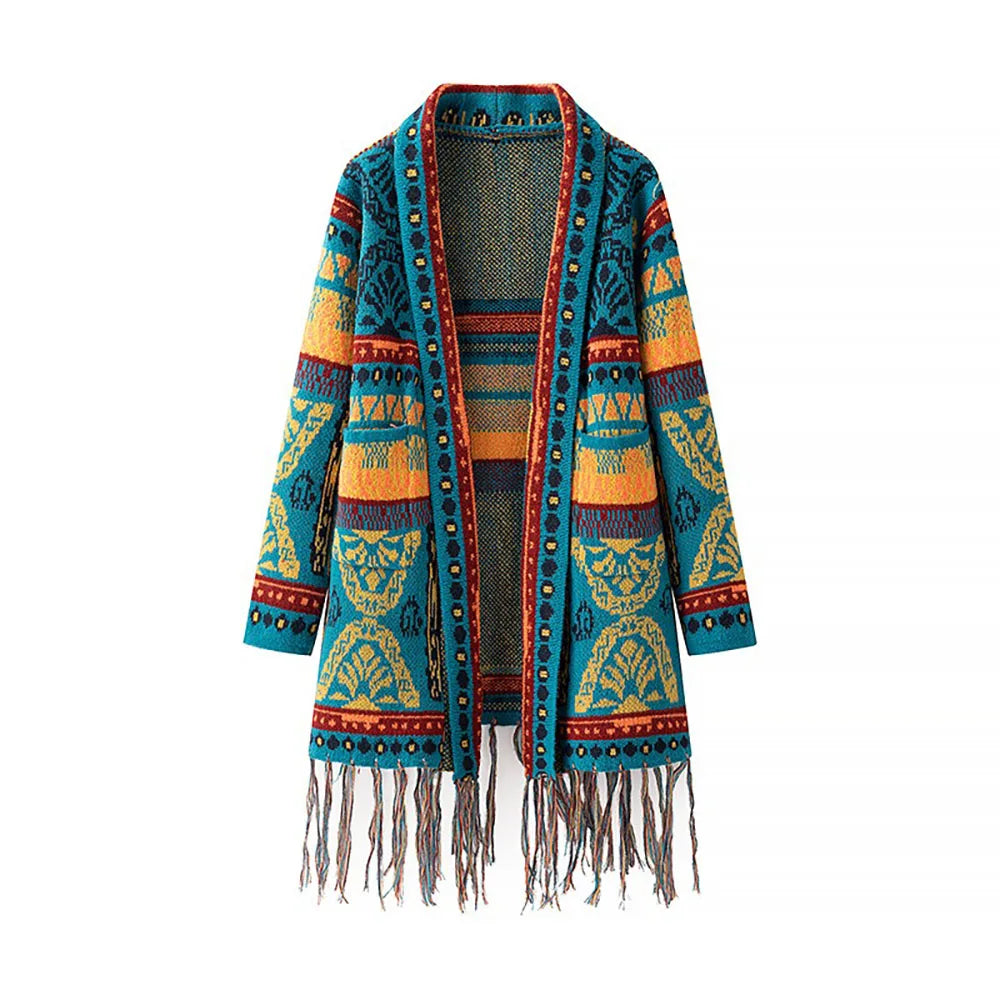 2025 Striped Tassel Knitted kimono Cardigan Spring WeHello New Style Ethnic Style Mid Length Cardigan Shawl