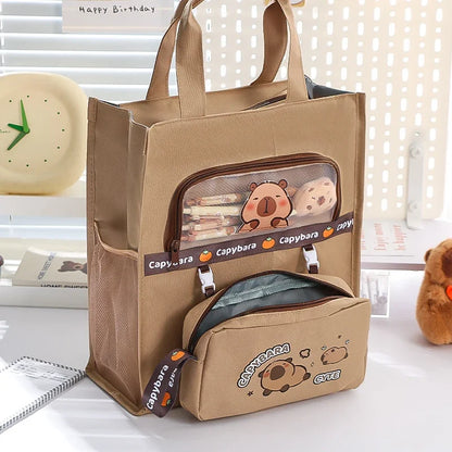 Student Stationery Bag Learning Bag Cartoon Pattern Textbook Storage Bag Large Capacity Lightweight Multi-functional Tote Bag