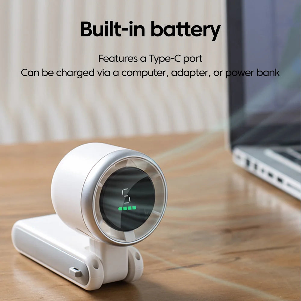 Handheld Folding Fan Type-C Charge Ports Portable Desktop 5level Wind Speed Adjustment Digital Display Electric Fan With Lanyard