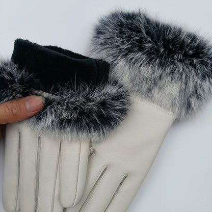 2025 Women Winter Warm Genuine Sheep Leather Glove With Real Fur Trimming Female Warm Real Leather Fur High Quality Mittens