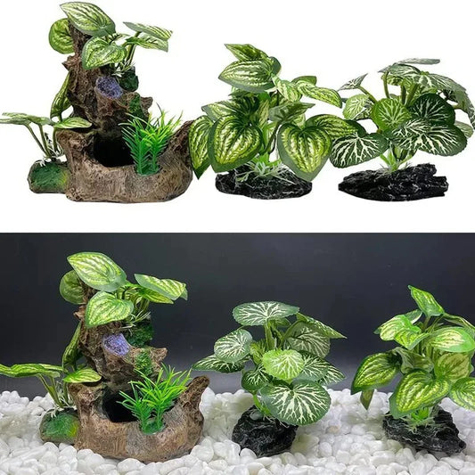 Aquarium Ornaments Simulation Plants Fish Tank Landscaping Decorations Plastic Water Plants Flowers Trees Rocks Accessories