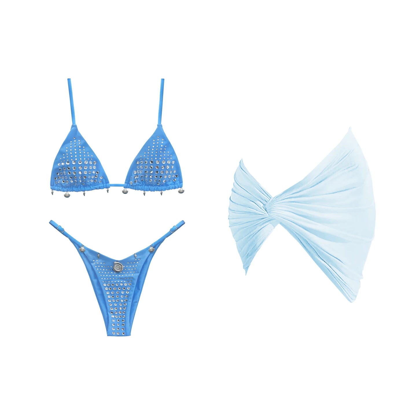 Bikini Swimsuit with Cover Up Rhinestones Brazilan Bikini Set Swimwear for Women Sexy Halter Bathing Suit Summer Female