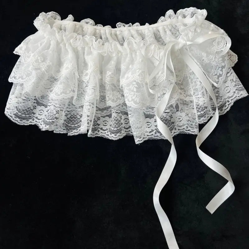 Korean Ins Unique Lace Layered Gauze Skirts Lace Trim A-Line Short Cloth Mini Waist Skirts Harajuku Girl's White Skirts Y2K