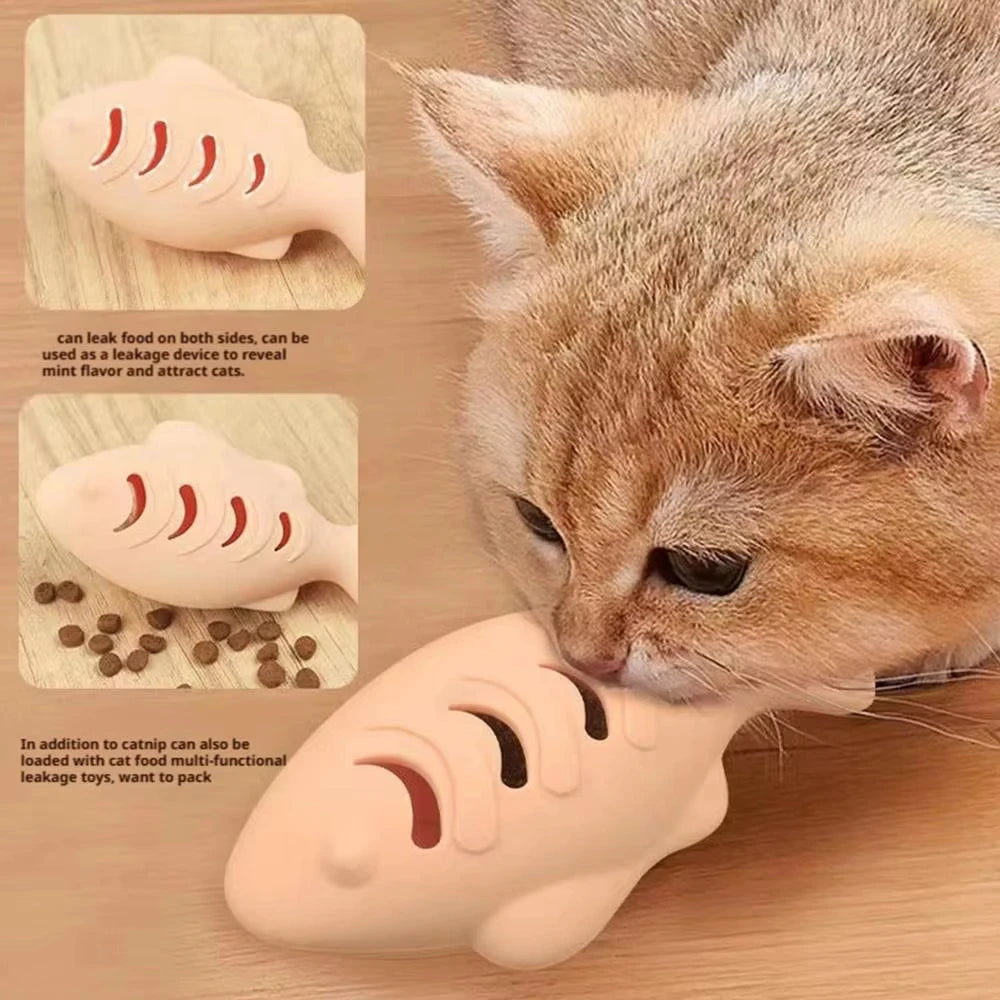 Interactive Fish Shaped Cat Toy Silicone Catnip Chew Toy Treat Dispenser For Boredom Relief Teeth Cleaning Pet Supplies