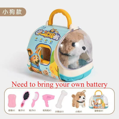 New Children's Simulation of Electric Plush Animal Toys, Play House Gifts for Boys and Girls with Sound Pet Toy Sets with Cages！