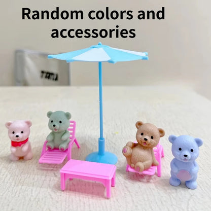 Children's Play House Toys with Teddy Bears Pet Bathrooms Scene Little Girls Family Pet Toys Gift for Kids