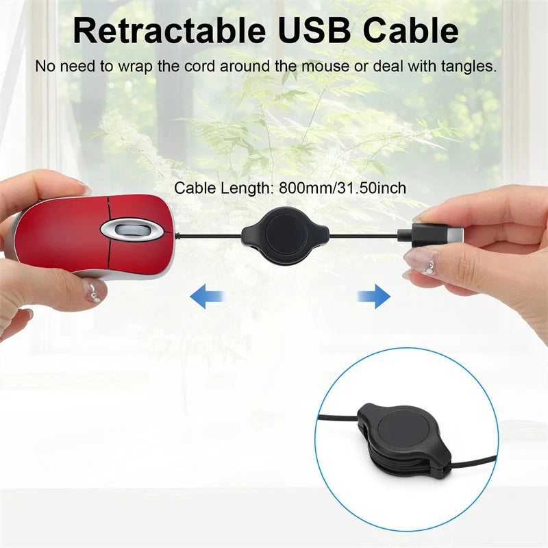 Computer 3 Buttons Mouse Mini Wired Small Hand Retractable USB Cable Adjustable Scalable Gaming Mice Office Kids