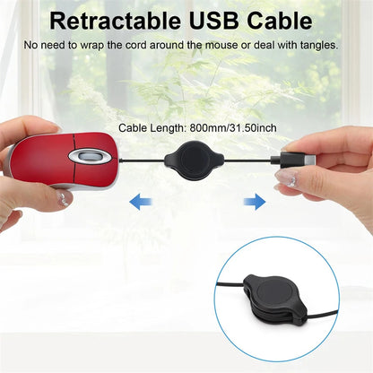 Computer 3 Buttons Mouse Mini Wired Small Hand Retractable USB Cable Adjustable Scalable Gaming Mice Office Kids