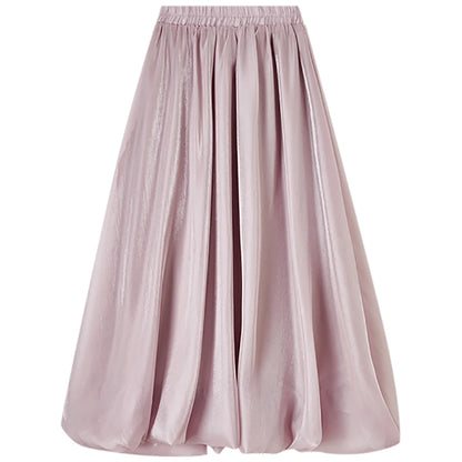 SENTUBILA Women's Pearlescent Skirts 2025 Party Evening Elegant Folds Elastic Waist A-line Tulip Skirt Female Clothing W52QG0018
