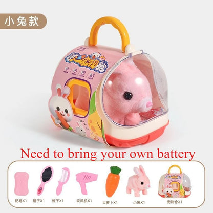 New Children's Simulation of Electric Plush Animal Toys, Play House Gifts for Boys and Girls with Sound Pet Toy Sets with Cages！