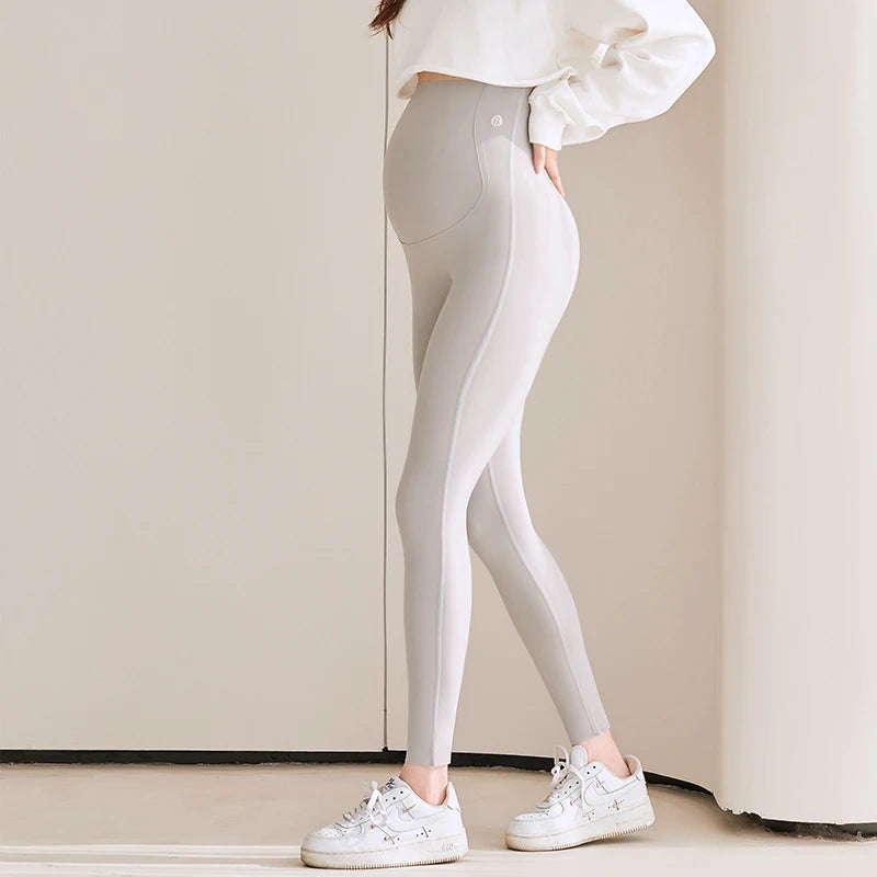 BIVIGAOS Spring Summer Thin Maternity Sharkskin Leggings Women Belly Support Tight High Waist Elastic Casual Yoga Pregnant Pants